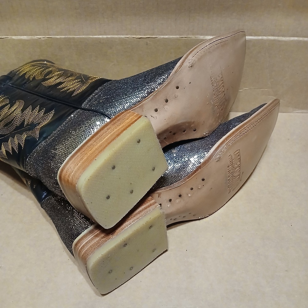 La Mexicana Men Brown Yellow Gold Glitter Western Cowboy Boots Size 27 (9 US) - Picture 5 of 10